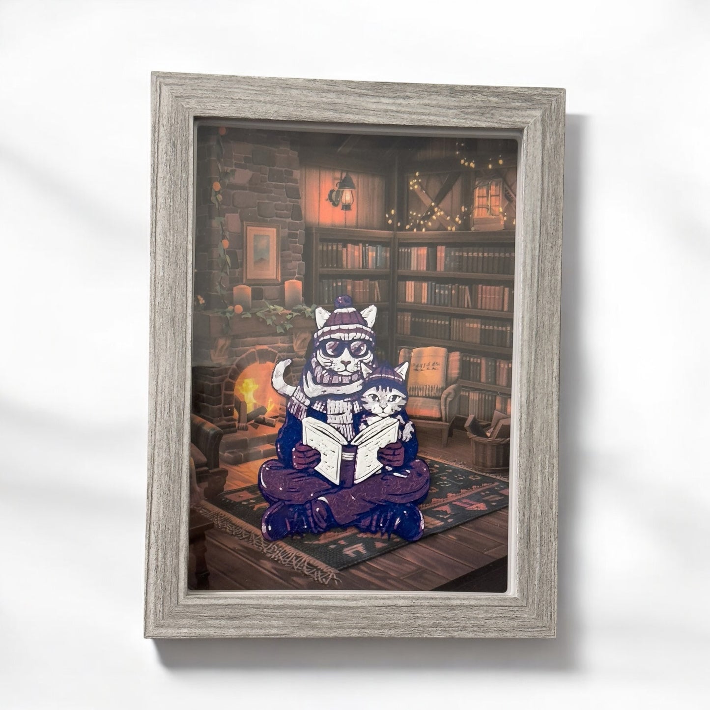 Cat Reading Book Shadow Box