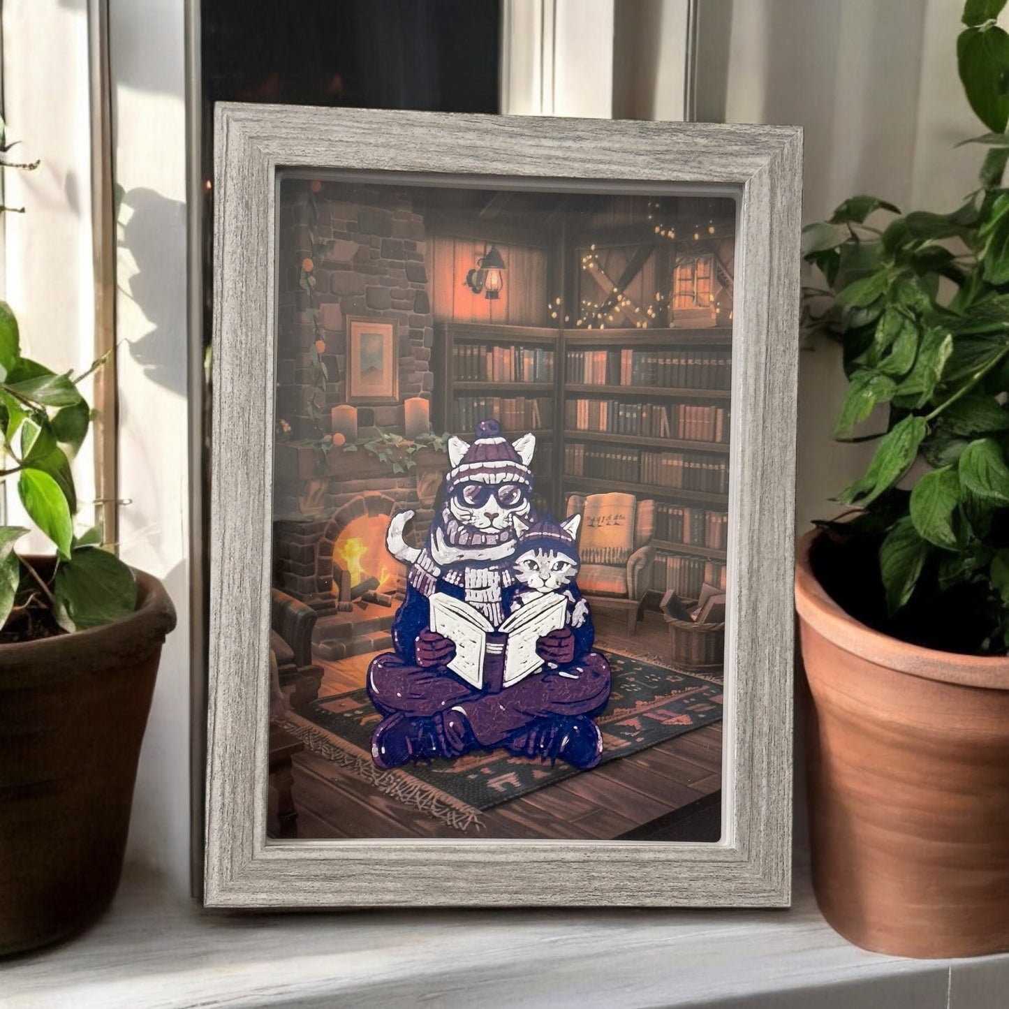 Cat Reading Book Shadow Box