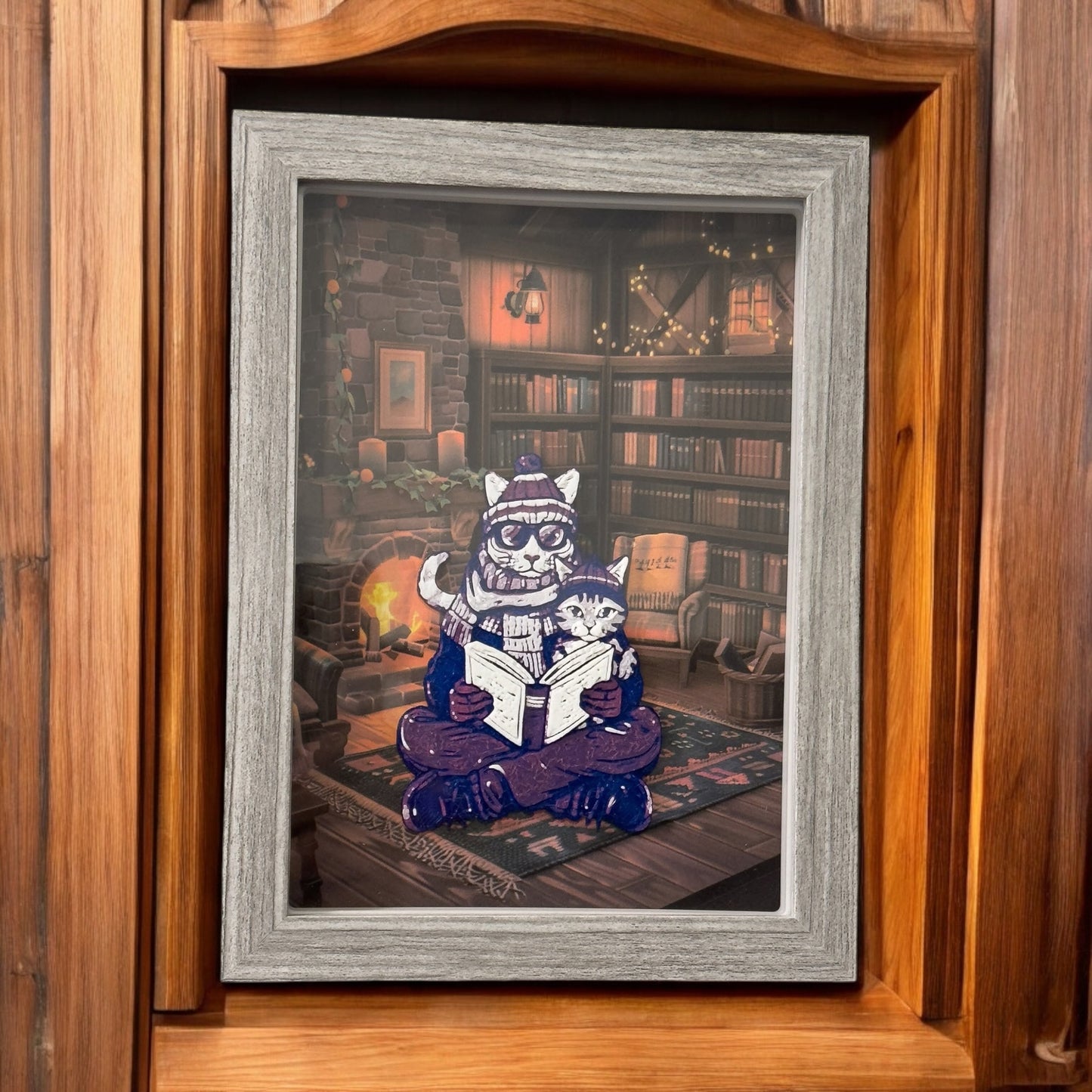 Cat Reading Book Shadow Box