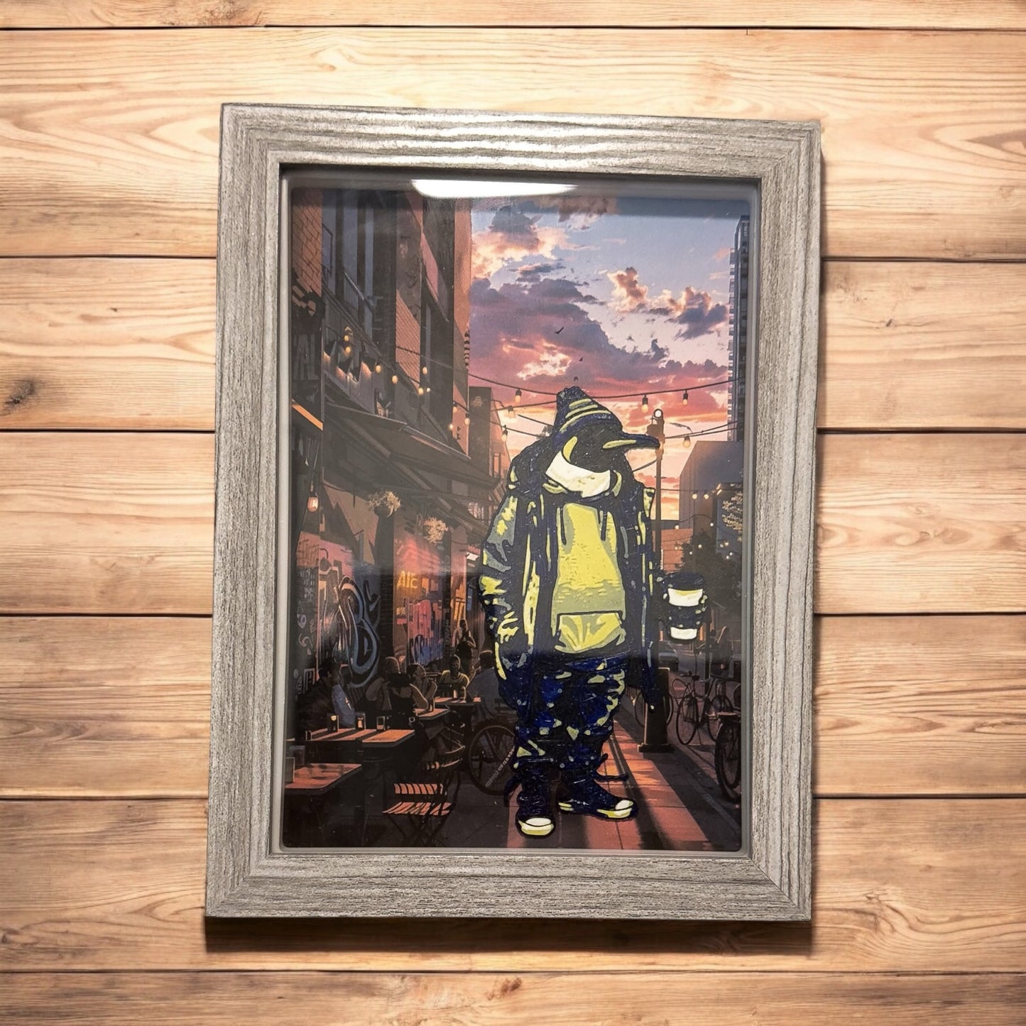 Hipster Penguin with Coffee Shadow Box