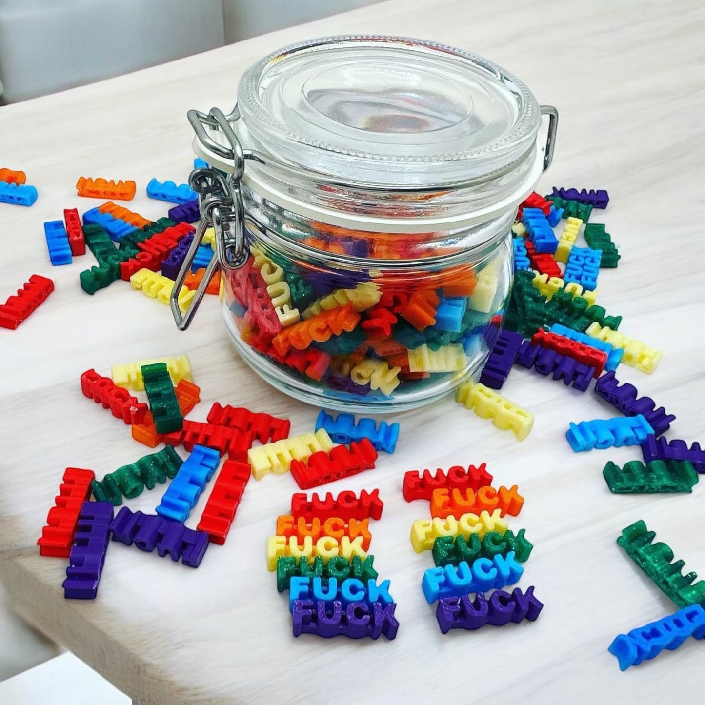 Jar of Multi-Color 3D Printed Fucks